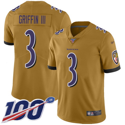 Baltimore Ravens Limited Gold Men Robert Griffin III Jersey NFL Football #3 100th Season Inverted Legend->baltimore ravens->NFL Jersey